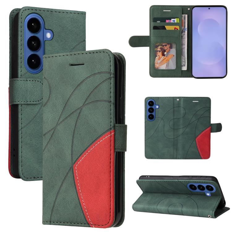 For Samsung Galaxy S26 5G Dual-color Splicing Flip Leather Phone Case(Green)