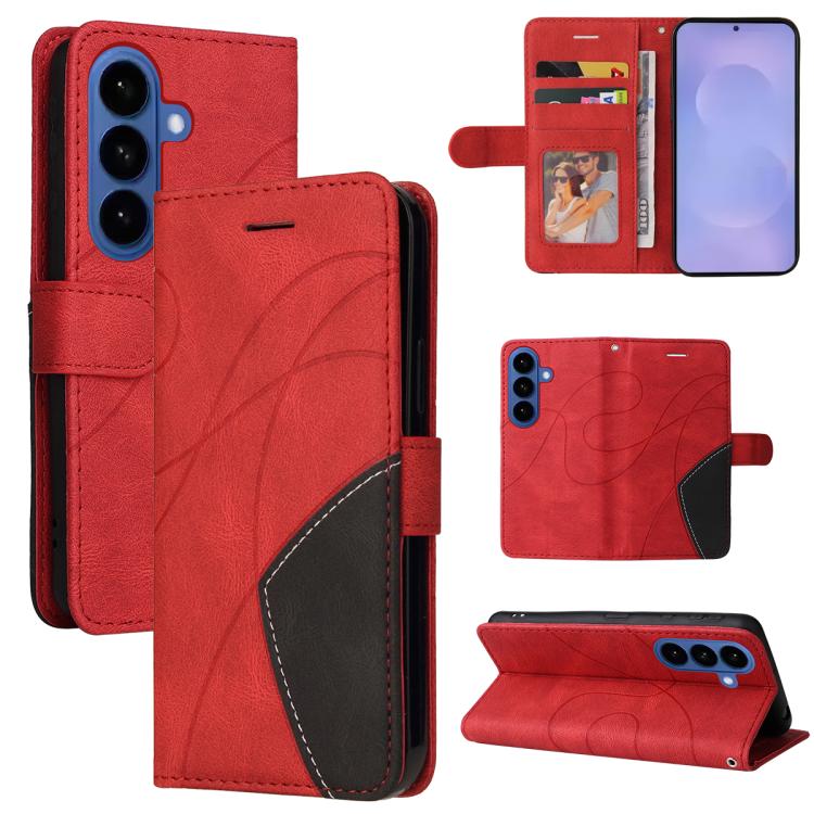 For Samsung Galaxy S26 5G Dual-color Splicing Flip Leather Phone Case(Red)