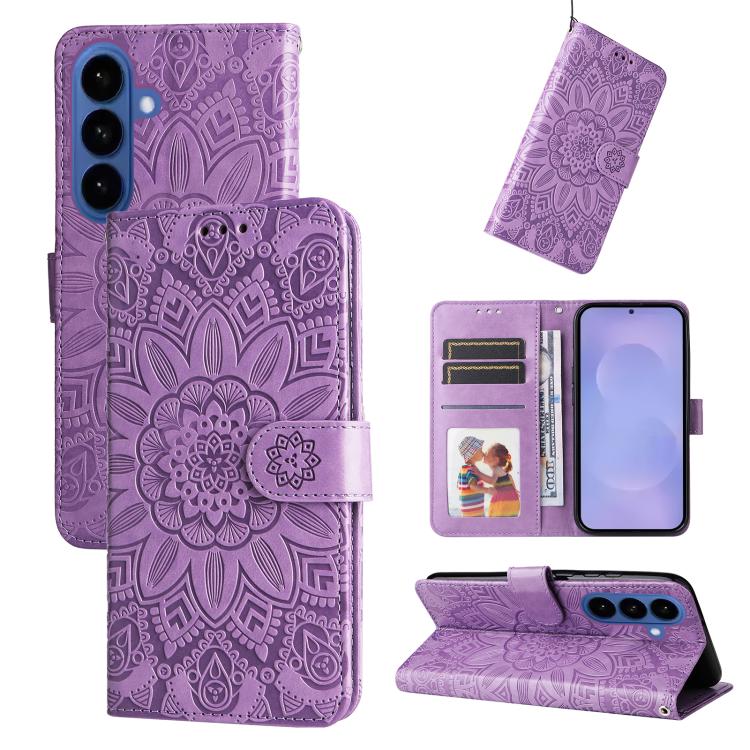 For Samsung Galaxy S26 5G Embossed Sunflower Leather Phone Case(Purple)