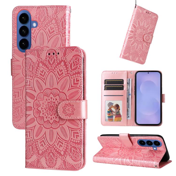 For Samsung Galaxy S26 5G Embossed Sunflower Leather Phone Case(Rose Gold)