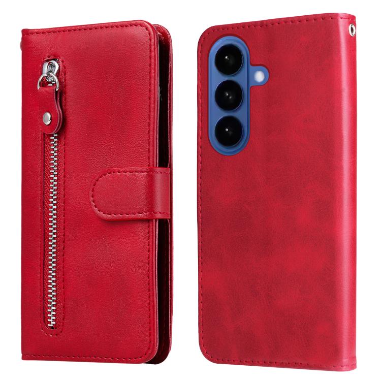 For Samsung Galaxy S26 5G Fashion Calf Texture Zipper Leather Phone Case(Red)
