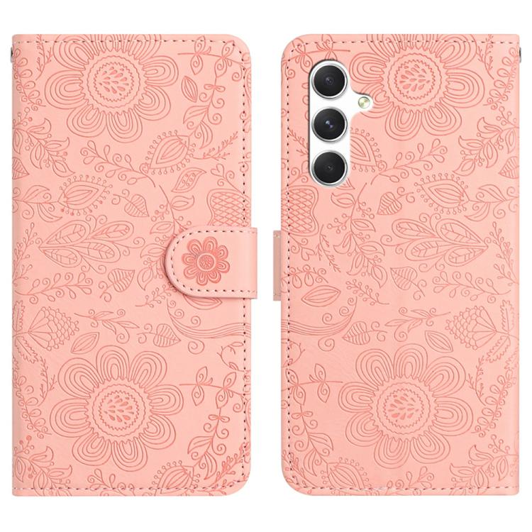 For Samsung Galaxy S26 5G Floral Embossed Pattern Leather Phone Case(Pink)