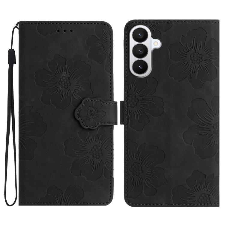 For Samsung Galaxy S26 5G Flower Embossing Pattern Leather Phone Case(Black)