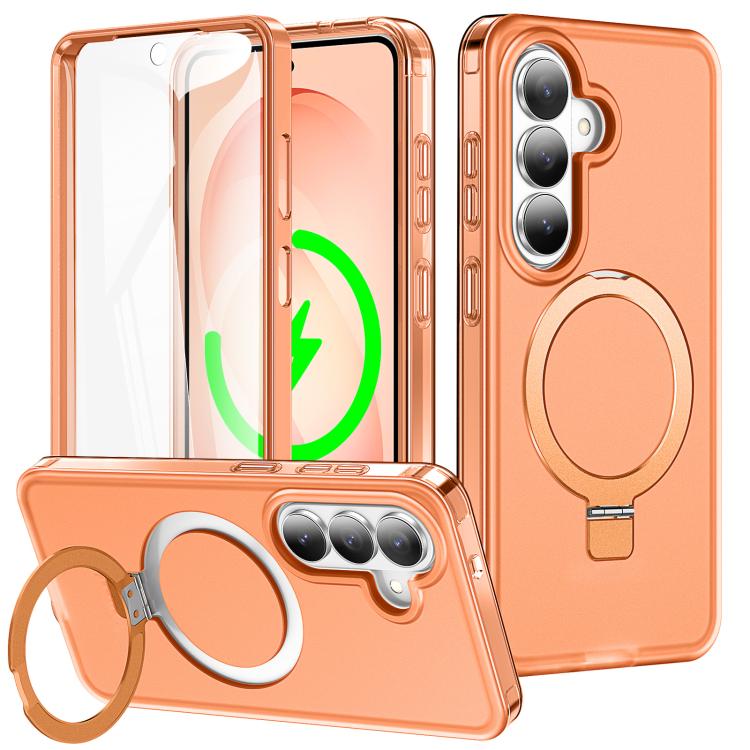 For Samsung Galaxy S26 5G Frosted Magnetic Holder Phone Case with Screen Protector(Orange)