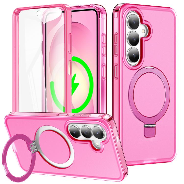 For Samsung Galaxy S26 5G Frosted Magnetic Holder Phone Case with Screen Protector(Rose Red)