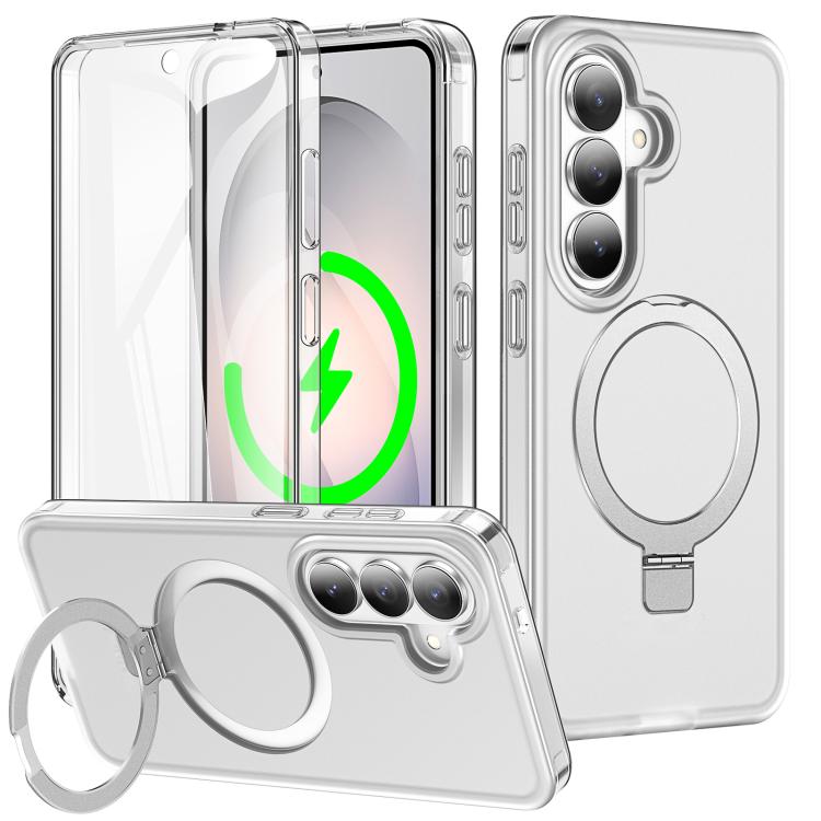 For Samsung Galaxy S26 5G Frosted Magnetic Holder Phone Case with Screen Protector(Transparent)