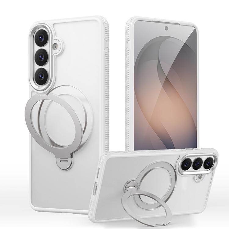 For Samsung Galaxy S26 5G Gear-Style Stress Relief 360 Rotation Holder MagSafe Phone Case(White)
