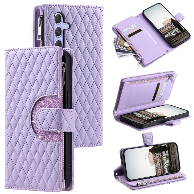 For Samsung Galaxy S26 5G Glitter Lattice Zipper Wallet Leather Phone Case(Purple)