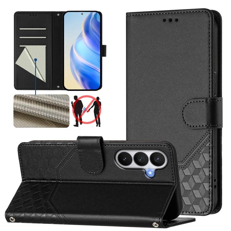 For Samsung Galaxy S26 5G Honeycomb Embossing RFID Leather Phone Case(Black)