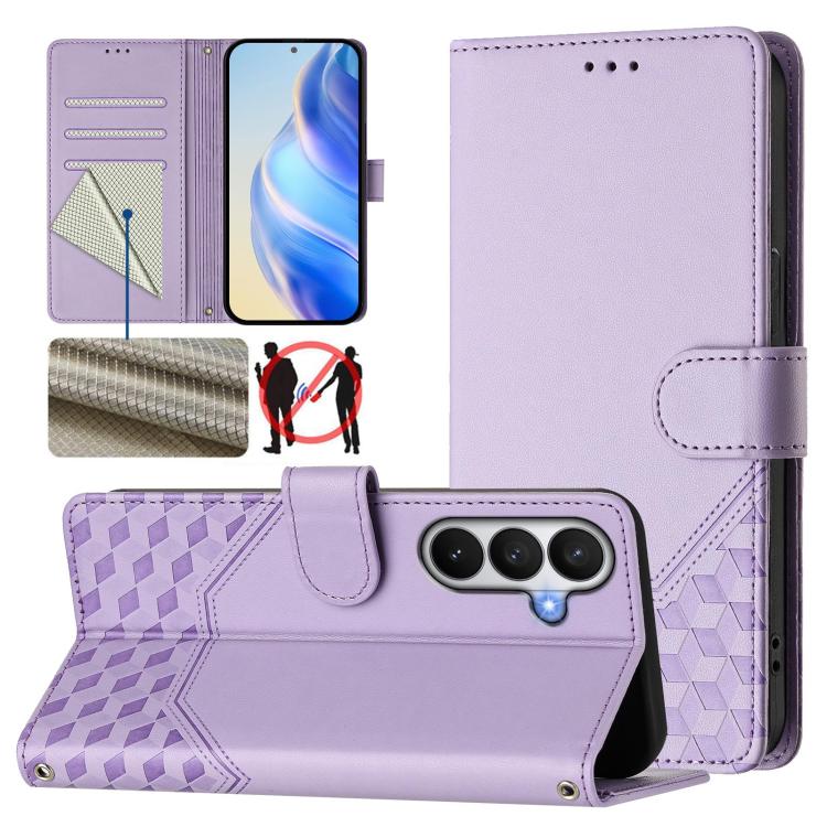 For Samsung Galaxy S26 5G Honeycomb Embossing RFID Leather Phone Case(Light Purple)
