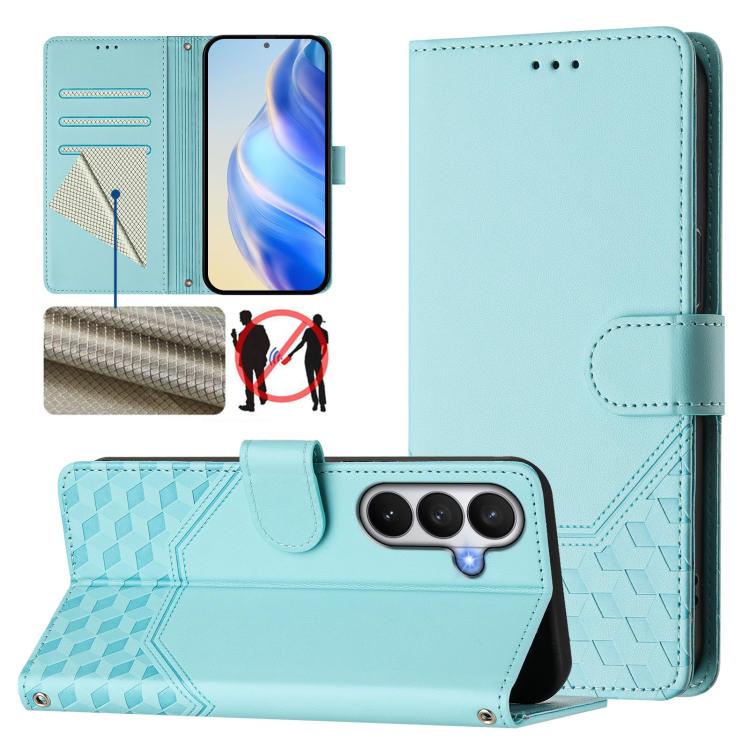 For Samsung Galaxy S26 5G Honeycomb Embossing RFID Leather Phone Case(Mint Green)