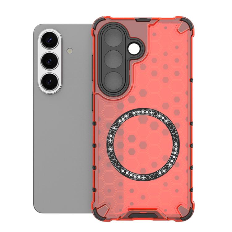 For Samsung Galaxy S26 5G Honeycomb Magnetic Ring Shockproof Phone Case(Red)