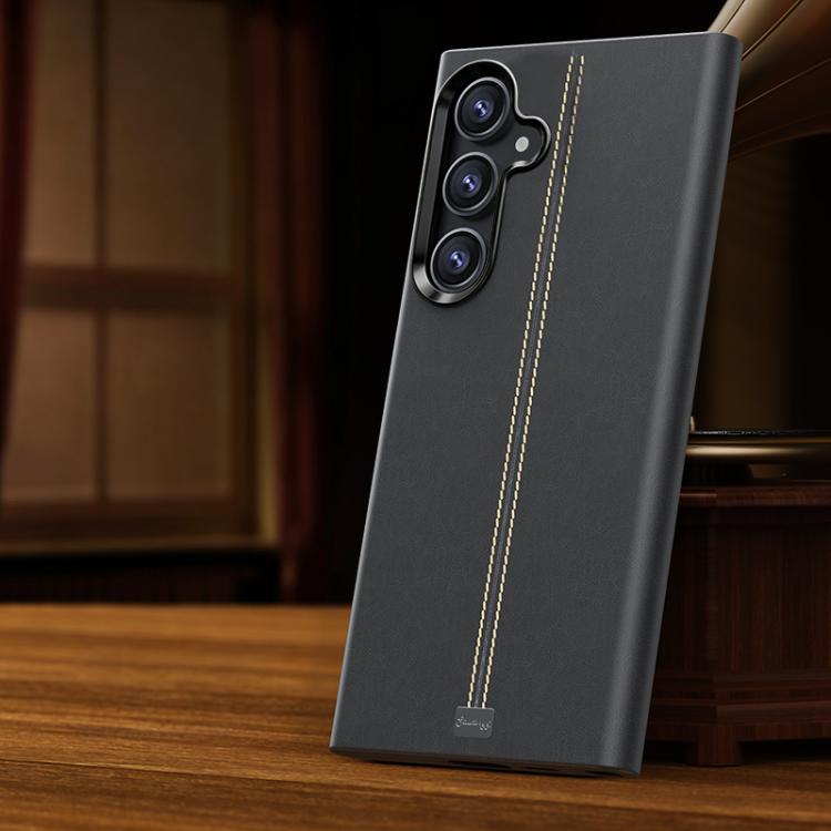 For Samsung Galaxy S26 5G Jazz Series Retro Vegan Leather Textured Metal Frame Magnetic Phone Case(Titanium Gray)