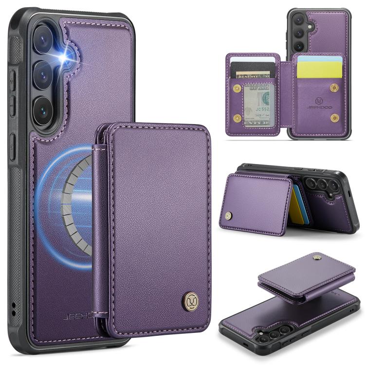 For Samsung Galaxy S26 5G JEEHOOD J05 Business Magnetic Style RFID Leather Phone Case(Purple)