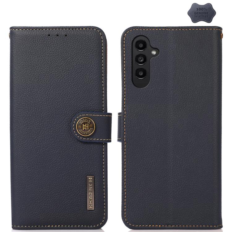 For Samsung Galaxy S26 5G KHAZNEH Custer Genuine Leather RFID Phone Case(Blue)