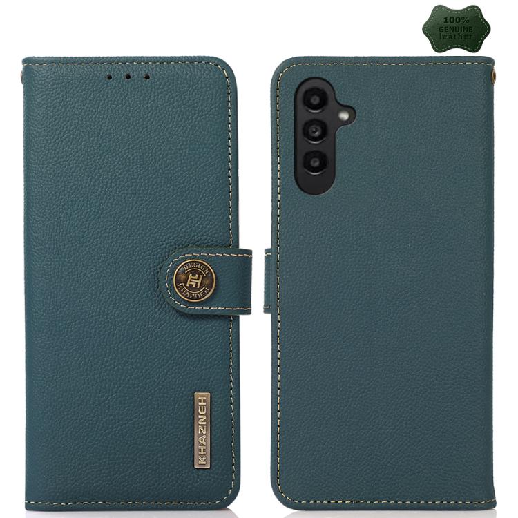 For Samsung Galaxy S26 5G KHAZNEH Custer Genuine Leather RFID Phone Case(Green)