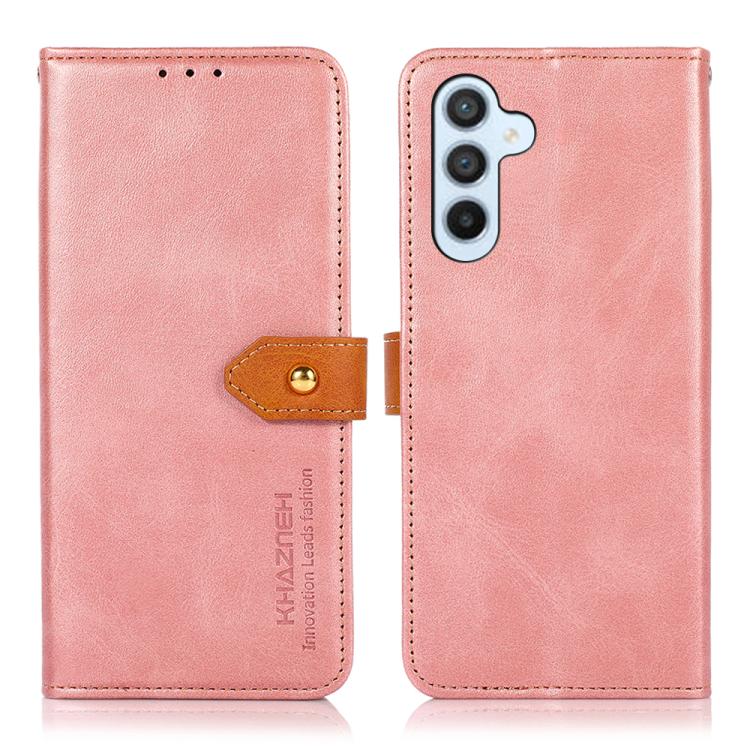 For Samsung Galaxy S26 5G KHAZNEH Dual-color Cowhide Texture Flip Leather Phone Case(Rose Gold)