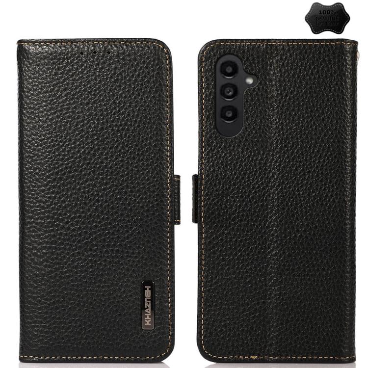 For Samsung Galaxy S26 5G KHAZNEH Side-Magnetic Litchi Genuine Leather RFID Phone Case(Black)