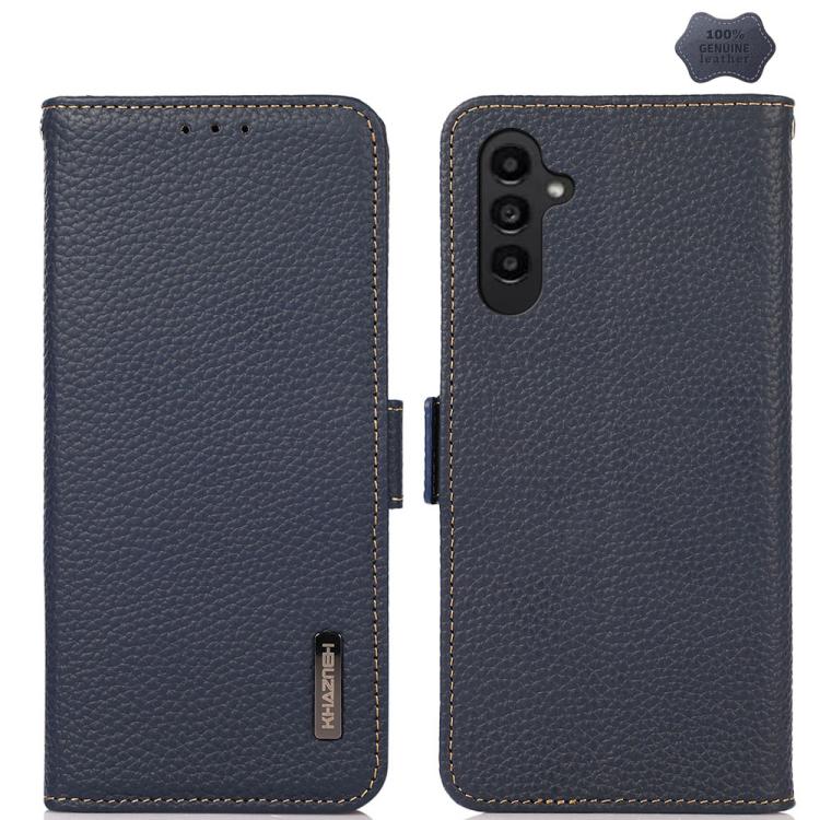 For Samsung Galaxy S26 5G KHAZNEH Side-Magnetic Litchi Genuine Leather RFID Phone Case(Blue)