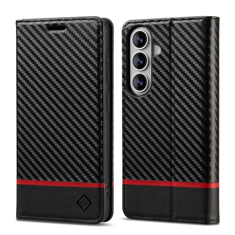 For Samsung Galaxy S26 5G LC.IMEEKE Carbon Fiber Leather Phone Case(Horizontal Black)