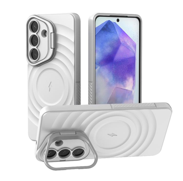 For Samsung Galaxy S26 5G Lens Frame Bracket Corrugated MagSafe Phone Case(White)