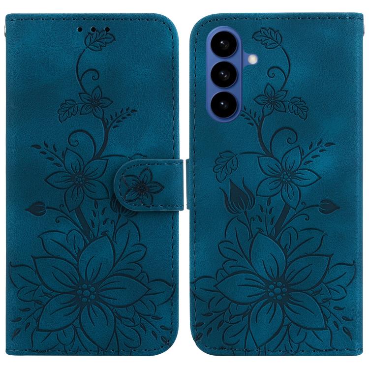 For Samsung Galaxy S26 5G Lily Embossed Leather Phone Case(Dark Blue)