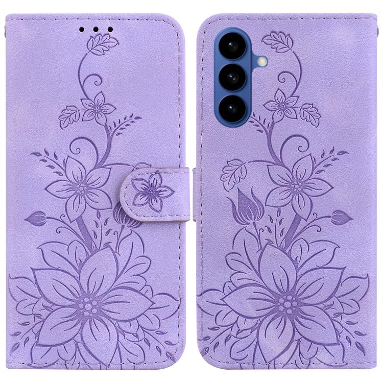 For Samsung Galaxy S26 5G Lily Embossed Leather Phone Case(Purple)