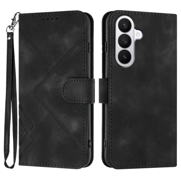 For Samsung Galaxy S26 5G Line Pattern Skin Feel Leather Phone Case(Black)
