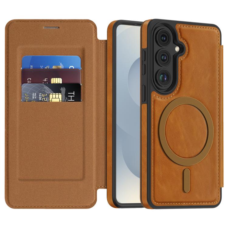 For Samsung Galaxy S26 5G Linton MagSafe Leather Phone Case(Brown)