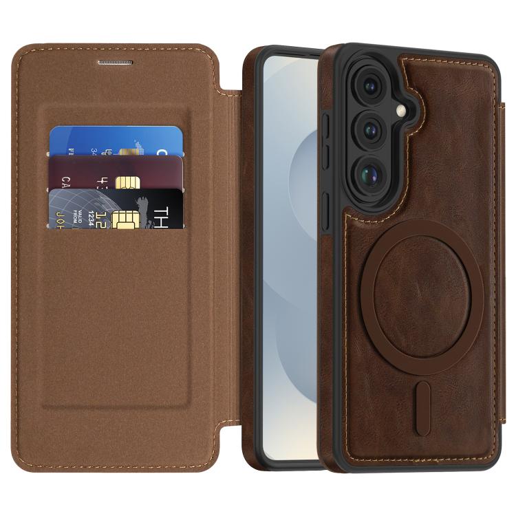 For Samsung Galaxy S26 5G Linton MagSafe Leather Phone Case(Coffee)