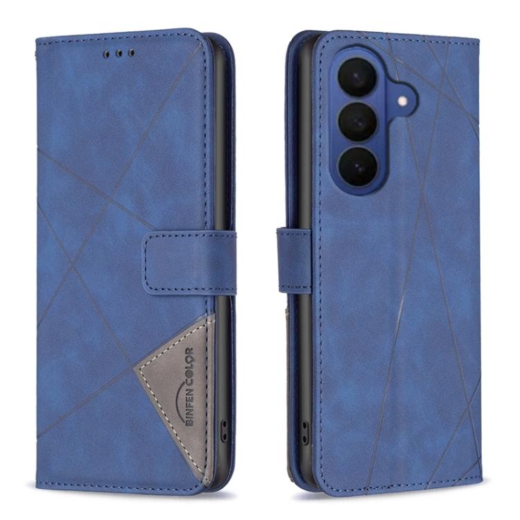 For Samsung Galaxy S26 5G Magnetic Buckle Rhombus Texture Leather Phone Case(Blue)