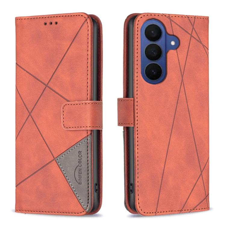 For Samsung Galaxy S26 5G Magnetic Buckle Rhombus Texture Leather Phone Case(Brown)