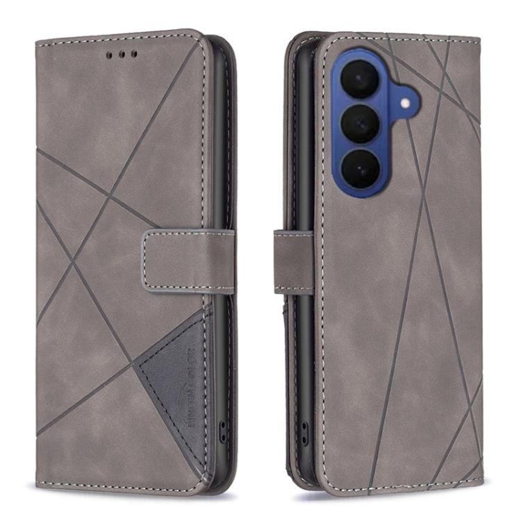 For Samsung Galaxy S26 5G Magnetic Buckle Rhombus Texture Leather Phone Case(Grey)