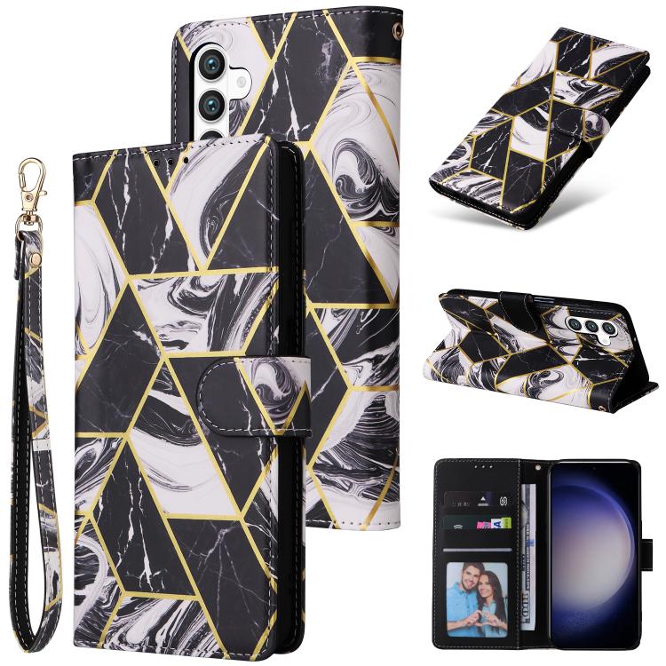 For Samsung Galaxy S26 5G Marble Bronzing Stitching Leather Phone Case(Black)