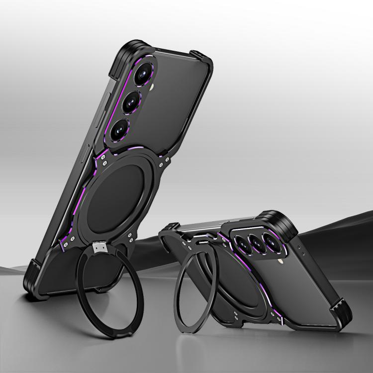 For Samsung Galaxy S26 5G Mechanical Arm Borderless MagSafe Holder Metal Phone Case(Black Purple)