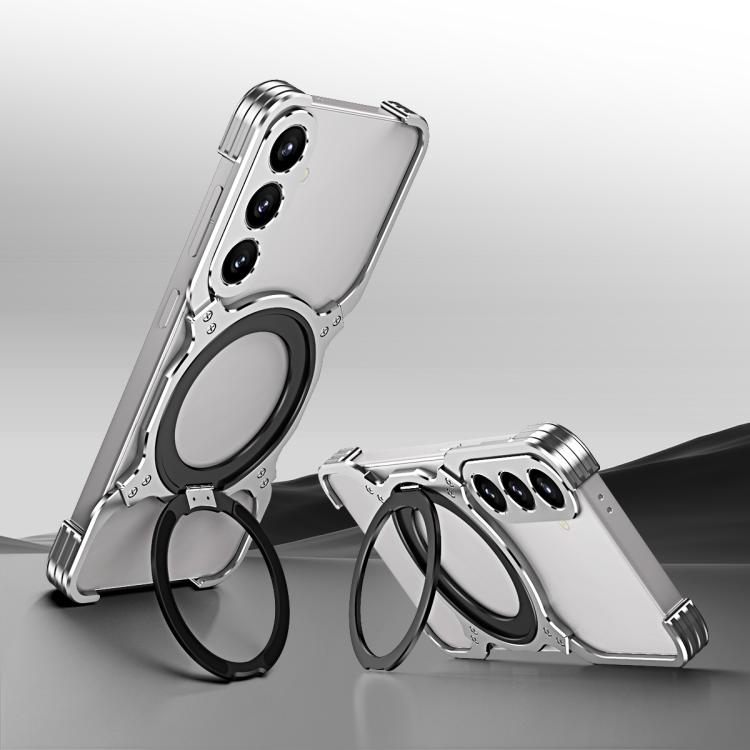 For Samsung Galaxy S26 5G Mechanical Arm Borderless MagSafe Holder Metal Phone Case(Grey Silver)