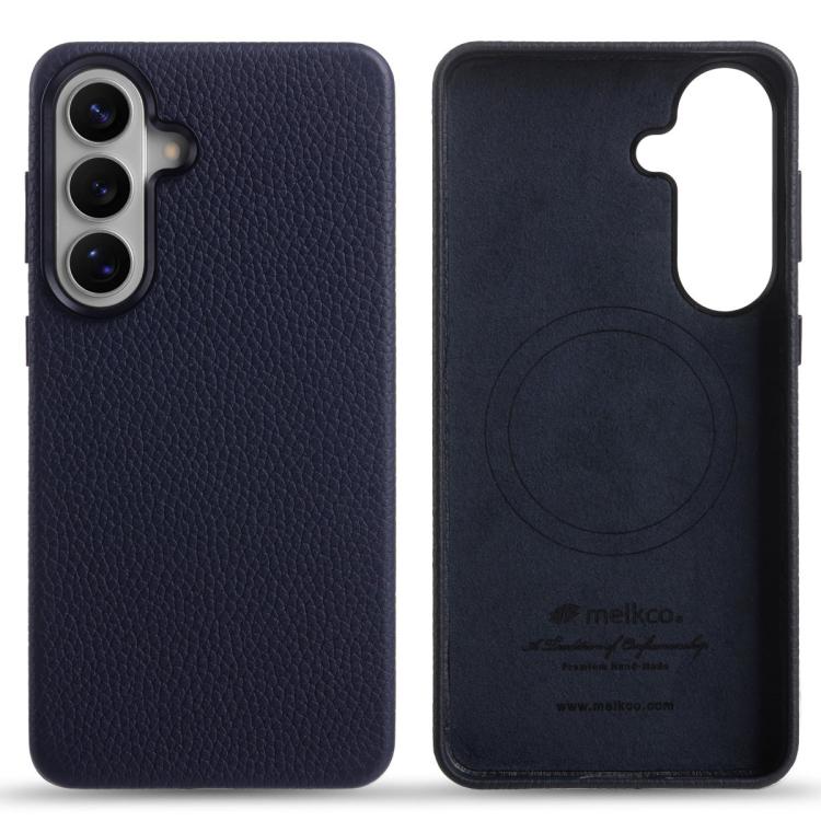 For Samsung Galaxy S26 5G melkco Litchi Texture Magnetic Full Coverage Genuine Leather Phone Case(Dark Blue)