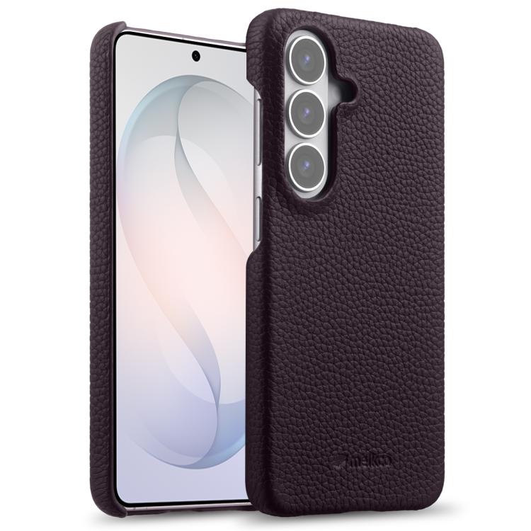 For Samsung Galaxy S26 5G melkco Litchi Texture Magnetic Half Coverage Genuine Leather Phone Case(Dark Purple)