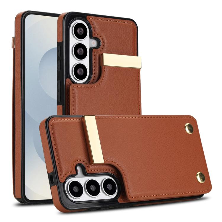 For Samsung Galaxy S26 5G Metal Buckle Card Slots Phone Case(Brown)