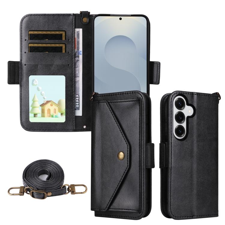 For Samsung Galaxy S26 5G Multi-card Slots Crossbody Cowhide Leather Phone Case(Black)