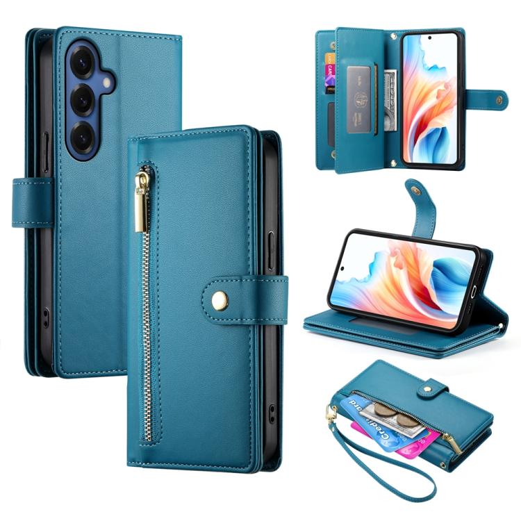 For Samsung Galaxy S26 5G Nine Card-slot Zipper Wallet Bag Leather Phone Case(Blue)