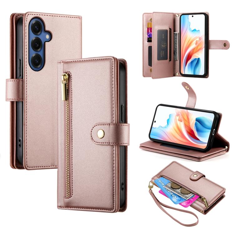 For Samsung Galaxy S26 5G Nine Card-slot Zipper Wallet Bag Leather Phone Case(Pink)