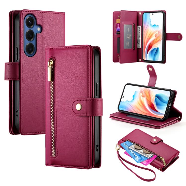 For Samsung Galaxy S26 5G Nine Card-slot Zipper Wallet Bag Leather Phone Case(Red)