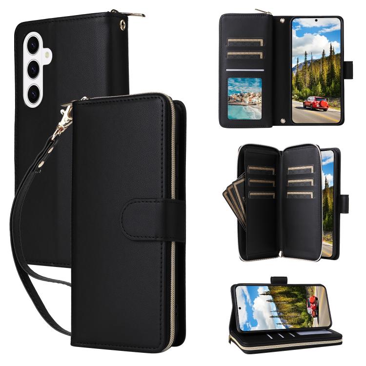 For Samsung Galaxy S26 5G Nine-card Slots Zipper Wallet Bag Leather Phone Case(Black)
