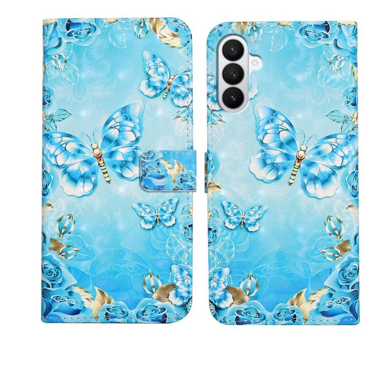 For Samsung Galaxy S26 5G Oil Embossed 3D Drawing Leather Phone Case(Blue Butterflies)