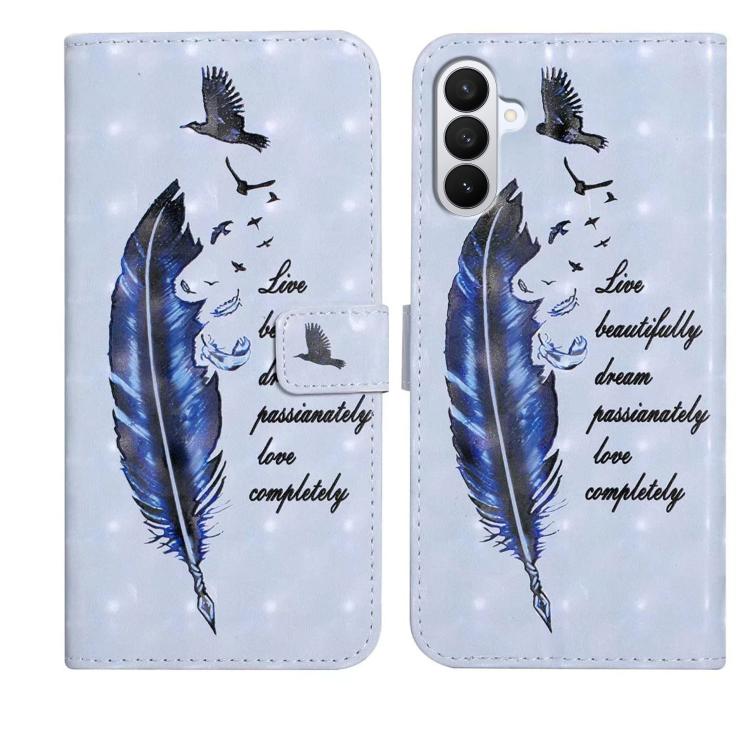 For Samsung Galaxy S26 5G Oil Embossed 3D Drawing Leather Phone Case(Blue Feather)