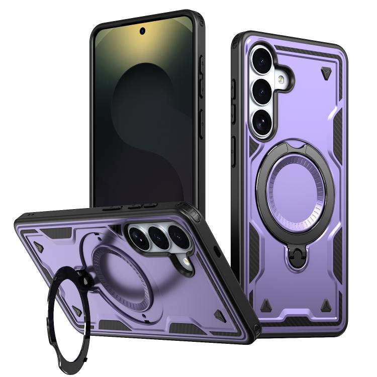 For Samsung Galaxy S26 5G PC Hybrid TPU Armor MagSafe Ring Holder Phone Case(Purple)
