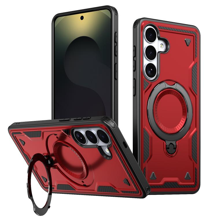 For Samsung Galaxy S26 5G PC Hybrid TPU Armor MagSafe Ring Holder Phone Case(Red)
