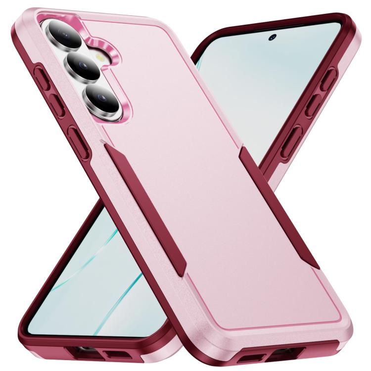 For Samsung Galaxy S26 5G Pioneer Armor Heavy Duty PC Hybrid TPU Phone Case(Pink+Rose Red)