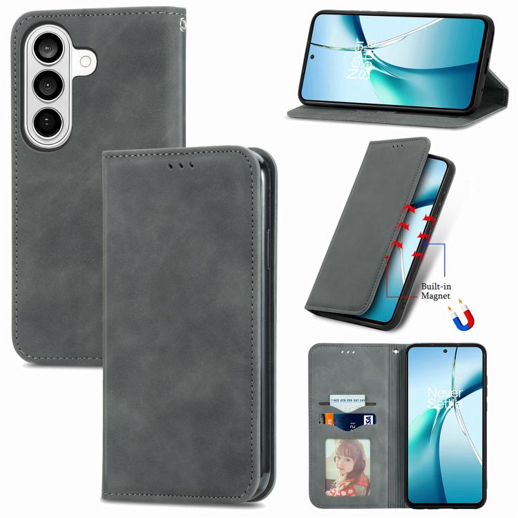 For Samsung Galaxy S26 5G Retro Skin Feel Magnetic Leather Phone Case(Gray)